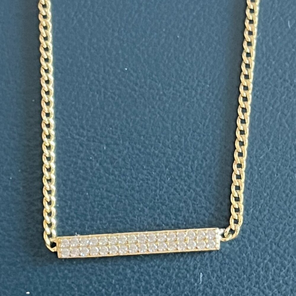GORJANA 18K Gold Plated Pave Bar Pendant w/Cubic Zirconia  15"-17"